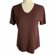 Vintage 90s Sag Harbor Short Sleeve V Neck Sweater S Brown Pullover  - £13.34 GBP