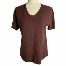 Vintage 90s Sag Harbor Short Sleeve V Neck Sweater S Brown Pullover  - £13.13 GBP