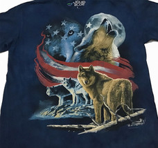 Liquid Blue Tee Shirt Mens L LG Blue Patriotic Flag w Wolves Tie Dye USA... - £34.70 GBP