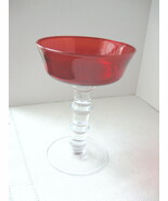 Tall Ruby Red Dessert Dish with Clear Stem - Tall Ruby Red Sherbet Desse... - $16.45 CAD