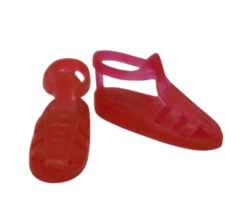 MATTEL BARBIE / SKIPPER RED FLAT STRAP SANDALS BEACH SHOES PLASTIC JELLY - £18.82 GBP