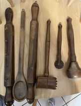 Primitive Country Solid Wood Kitchen Hanging Utensils 6 Piece - £39.50 GBP