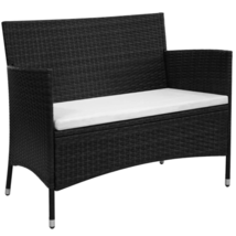Outdoor Garden Patio Black Poly Rattan 2 Person Sofa Chair Seat With Cus... - £122.63 GBP