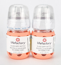 Lifefactory 8 Ounce Glass Sippy Spout Bottle Lot Of 2 Silicone Spout Peach - $28.98