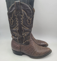 Montana Cowboy Western Exotic Leather Boots Size 9.5 Brown - £47.33 GBP