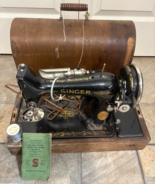 Singer Antique Sewing Machine AB 918312 With Knee Control &amp; Case UNTESTED - $99.00
