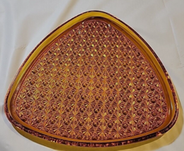 Anchor Hocking 1950s Daisy &amp; Button Triangle Amber Color Snack Plate Rep... - $7.43
