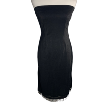 Vintage Georgette Strapless Dress M Black Metallic Beaded Fringe Stretch  - £33.46 GBP