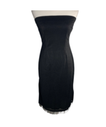 Vintage Georgette Strapless Dress M Black Metallic Beaded Fringe Stretch  - £33.36 GBP