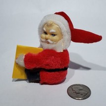 Vintage Sitting Santa Doll Ornament Rubber Face Tree Clip Grip Pinch Hands - £11.94 GBP