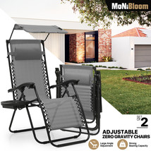 2X Folding Zero Gravity Chair Beach Lounge Recliner W/Adjustable Canopy Sunshade - £129.08 GBP