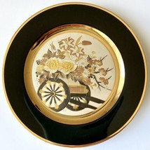 Vintage 1983 Imperial CHOKIN Floral 9&quot; Black Gold Oriental Plate Yoshinobu Hara - £17.54 GBP