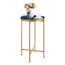 Small Round Metal Waterproof End Table, Accent Indoor&amp;Outdoor Coffee Side Table, - £65.12 GBP