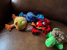 Lot Of Ty Orange Plush Prince Blue Dart Tropical Frogs Green Turtle Speedy &amp; Unb - $14.89