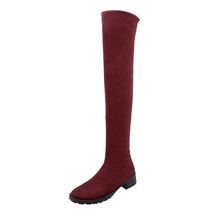 Autumn Winter Over Knee High Boots Fashion Shoes Woman 4cm High Heels Soft Flock - £62.53 GBP