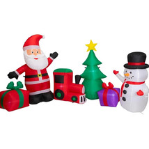 Holiday Time Santa Snowman Train Christmas Tree Collection Scene 9&#39; Infl... - $93.85