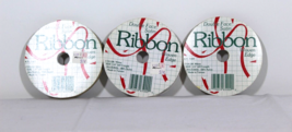 Vintage Lot of 3 Double Face Satin Ribbon Woven Edge White Nylon 1/NIP 2... - $14.24