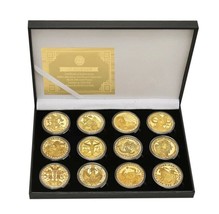 12 Zodiac Signs Gold Plated Souvenir Coins + Collection Box Included. Brand New! - £47.13 GBP