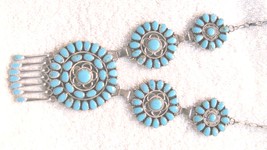 OLD PAWN ZUNI Petit Point Cluster NECKLACE -Natural TURQUOISE in STERLIN... - £157.93 GBP