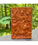 Standing Durga Maa Mahishasura Cherry Wood Carving Relief | Warrior Goddess - $125.04 CAD