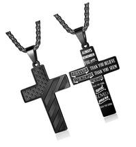 American Flag Cross Necklace for Men Stainless Steel - £34.54 GBP