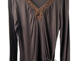 International Concepts Blouse Womens Size L  Brown Beaded Long Sleeve V ... - $11.96