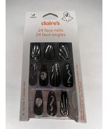 24pc Claire&#39;s Fake False Press On Nails Glue On Vegan Black Skeleton Coffin - $185.58 MXN