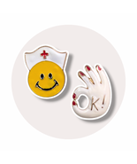 Pop Culture Enamel Pins: Happy Nurse and OK Hand Sign - $24.90