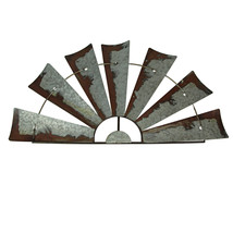 Distressed Rustic Galvanized Metal Half Moon Windmill Wall Art Sculpture - £37.10 GBP