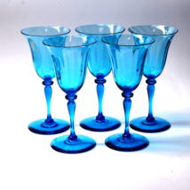 Vintage Luminarc Cristal D&#39;arques France Optic Blue Wine Glass Goblet - Set Of 5 - £39.26 GBP