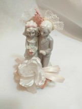 PORCELAIN Wedding Couple MUSICAL FIGURINE Bride Groom Musical Cake Top W... - $34.64