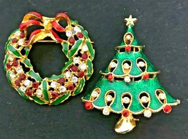 Lot of 2 Christmas Pins Brooches Approximately 2&quot; No Maker&#39;s Mark - £14.04 GBP