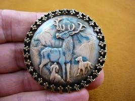 (CL56-18) Elk DEER Buck hunting dogs round peach blue CAMEO Pin Pendant Jewelry - £28.39 GBP