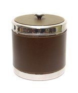 Hampton Home Ice Bucket Stainless Steel Brown Leather Wrap Lid 8 inch - £19.54 GBP