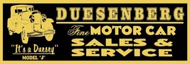 Dusenberg Motor Car Metal Advertising Sign 30&quot; by 10&quot; - $79.15