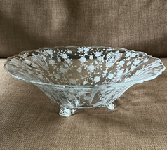 Cambridge Corinth With Rose Point Etched 11 1/2” Serving Bowl MCM Roses Footed - £47.36 GBP