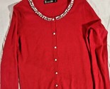 7TH AVENUE NEW YORK DESIGN STUDIO RED BEADED SCOOPED NECK CARDIGAN SHIRT M - £17.69 GBP