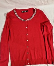 7TH Avenue New York Design Studio Red Beaded Scooped Neck Cardigan Shirt M - £17.69 GBP