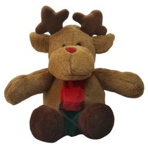 Vintage Commonwealth Christmas Sitting Moose Plush Stuffed Toy Red Scarf Browns - £8.17 GBP