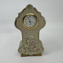 VTNG Miniature Grndfth Clock Hand Painted Floral Quartz Brass Wood Artis... - $21.11 CAD