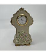 VTNG Miniature Grndfth Clock Hand Painted Floral Quartz Brass Wood Artis... - $21.19 CAD
