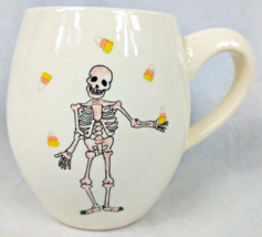 Rae Dunn by Magenta Skeleton with Candy Corn Halloween Mug Orange Inside - £8.43 GBP