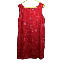 Erika Collection Novelty Linen Dress Womens M Zip Back Pockets Slit Vintage Red - £17.20 GBP