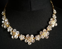 Vintage Rhinestone Dangle Flower Necklace Clear Blingy Wedding Adjustable Choker - £9.91 GBP