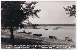 Postcard RPPC Boat Landing Hulquist Sunset Cove Resort Lake Pokegama Minong WIS - £7.38 GBP