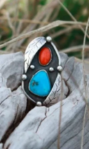 Vicki Orr Vintage Turquoise and Coral Ring - £599.51 GBP