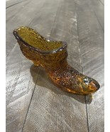 Vintage L E Smith Daisy &amp; Button Amber Glass Slipper Shoe Sticker - $33.83 CAD