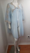 Vintage Robe Sans Souci Light Blue Nylon Lace Trim Loungewear Fairy Core Sz M - £49.67 GBP