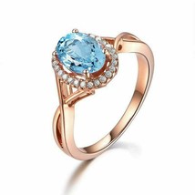 2.00 Ct Oval Cut Topaz &amp; Diamond Halo Engagement Ring 14K Rose Gold Over - £79.91 GBP