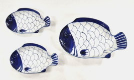 Dansk Blue White Hand Painted 17&quot; Fish Platter w Two 11 1/2&quot; Serving Dishes - £84.22 GBP
